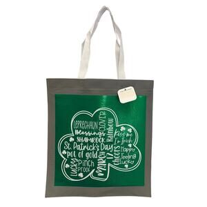 New Upcycled Hand Printed St Patrick's Day Shamrock Irish Cheer Shopper Tote Bag